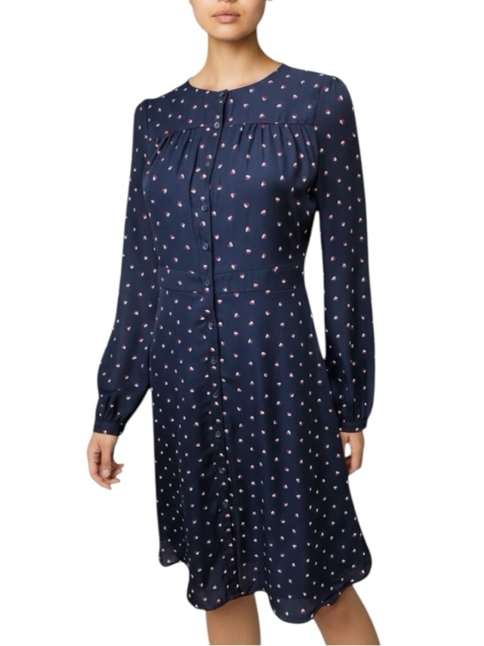 Banana Republic Navy Polka Dot Long-Sleeve Dress